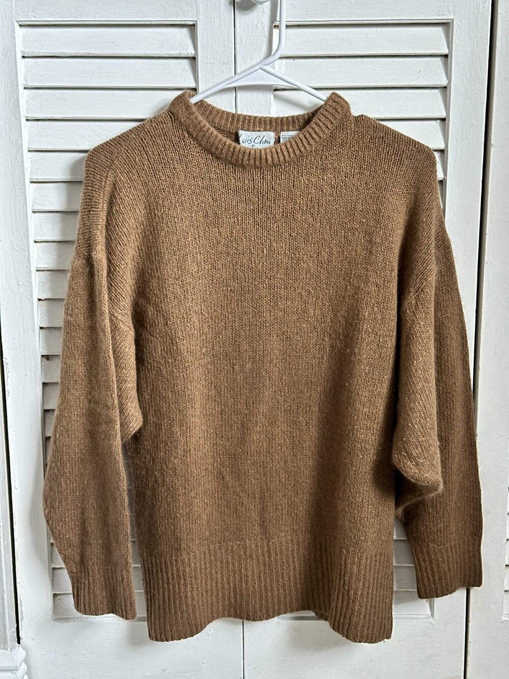 Vintage Silk Blend Sweater M Camel Brown Quiet Luxury Fuzzy Slouchy Coastal Knit